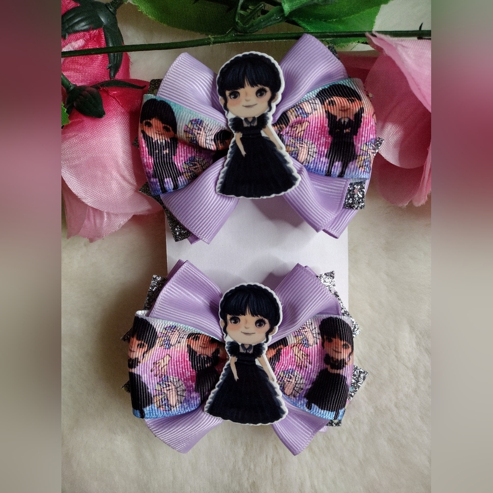 Charming Character Hair Bow Set - Purple and Black